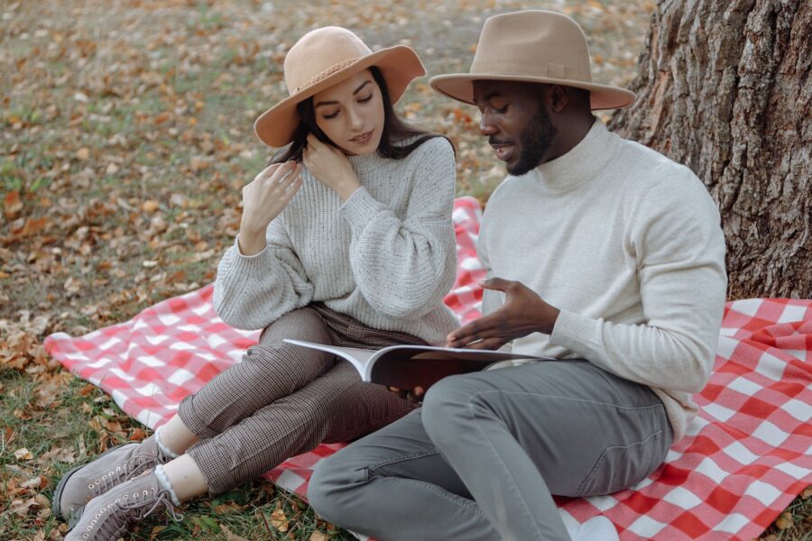 couple reading marriage book together